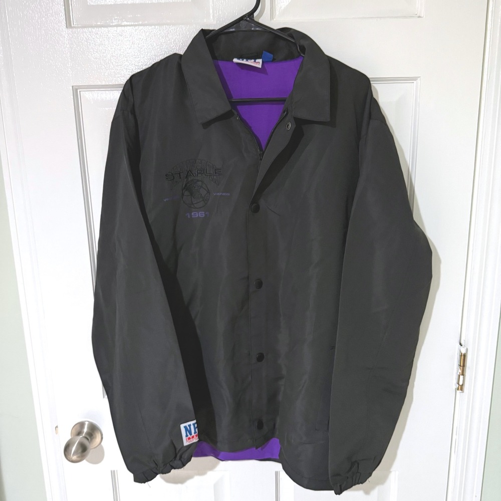 NFL Staple Minnesota Vikings Coaches Jacket Black Mens Large Defend The North
